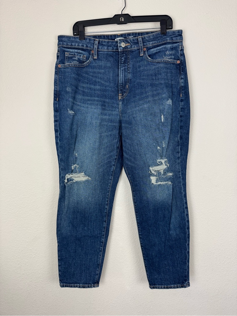 Old Navy O.G Straight High Rise Distressed Medium Wash Denim Jeans